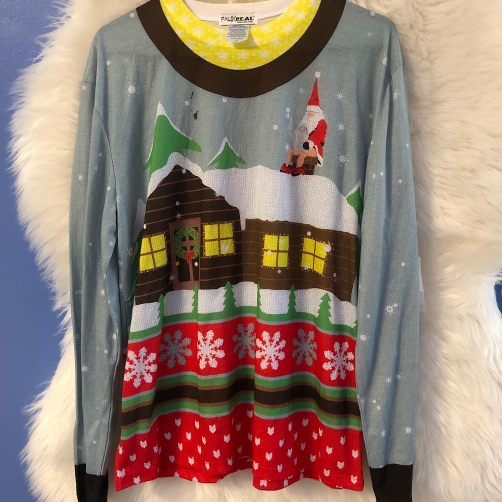 Faux real ugly sweater long T-shirt